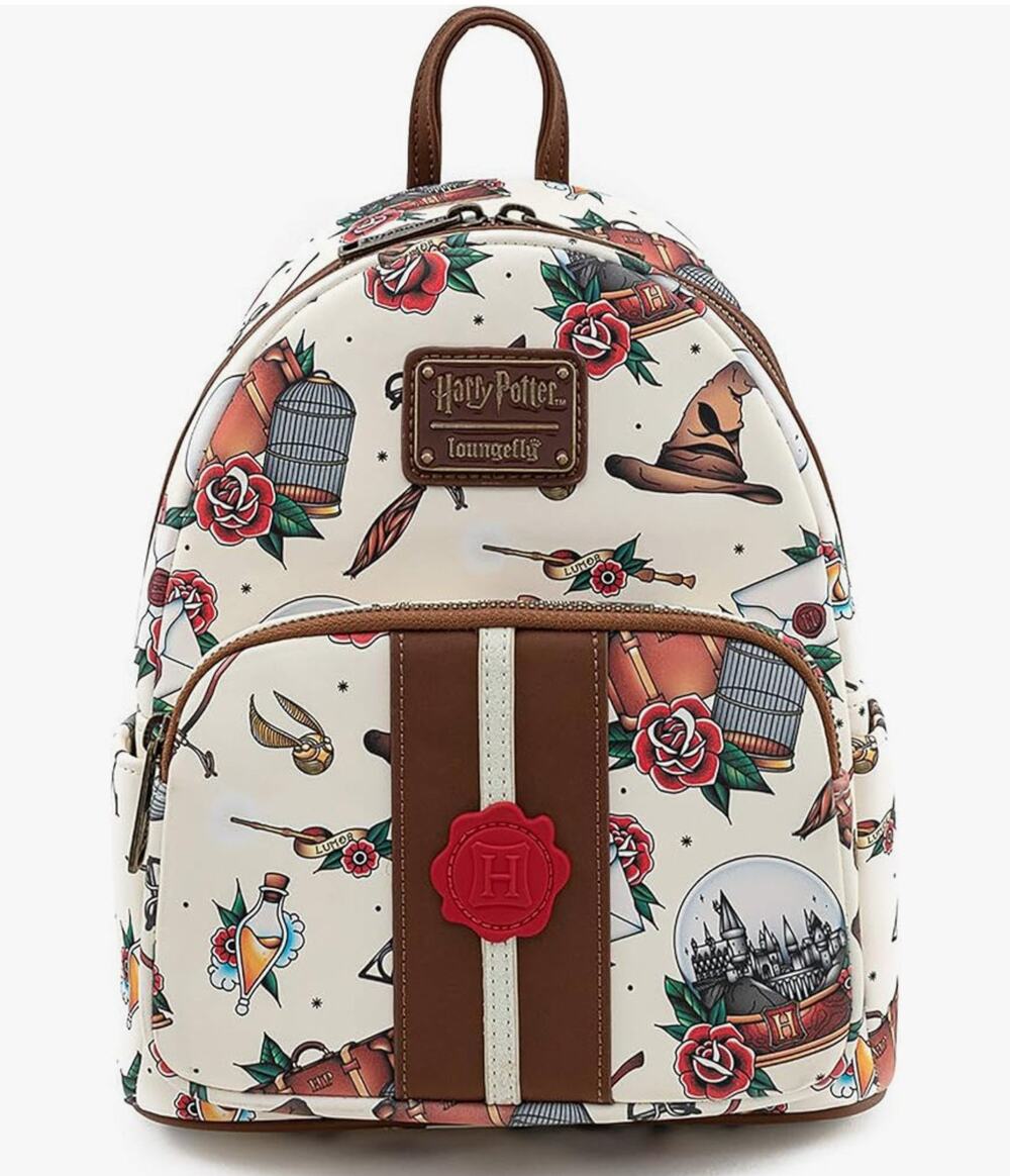 NWOT Loungefly Harry Potter Tattoo Art Hogwarts Cream Brown Color Mini Backpack